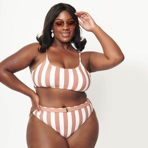 Brown & White Striped Two Piece Swimsuit